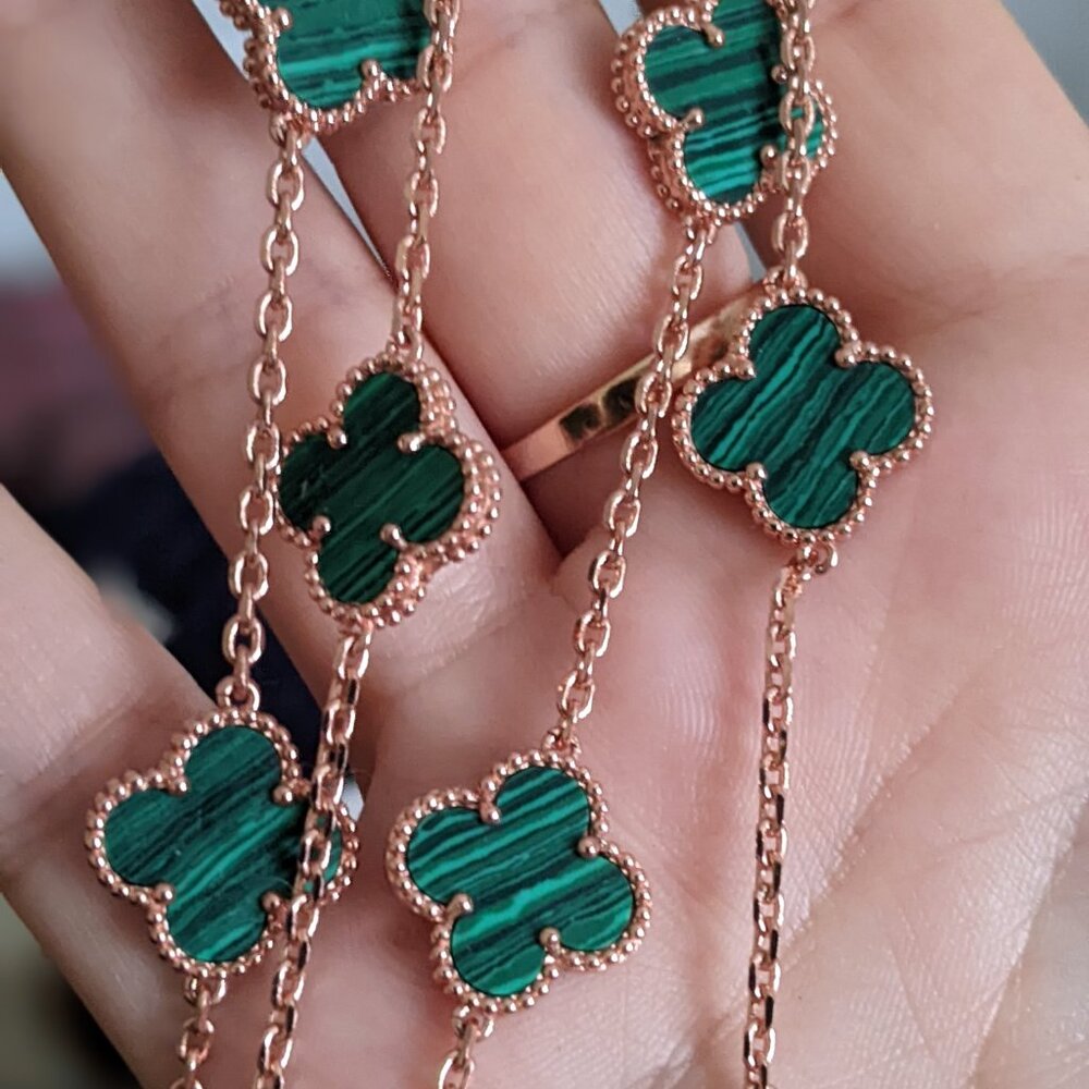 Clover motive Alhambra Malachite 20 Motif Gold Necklace, rose gold